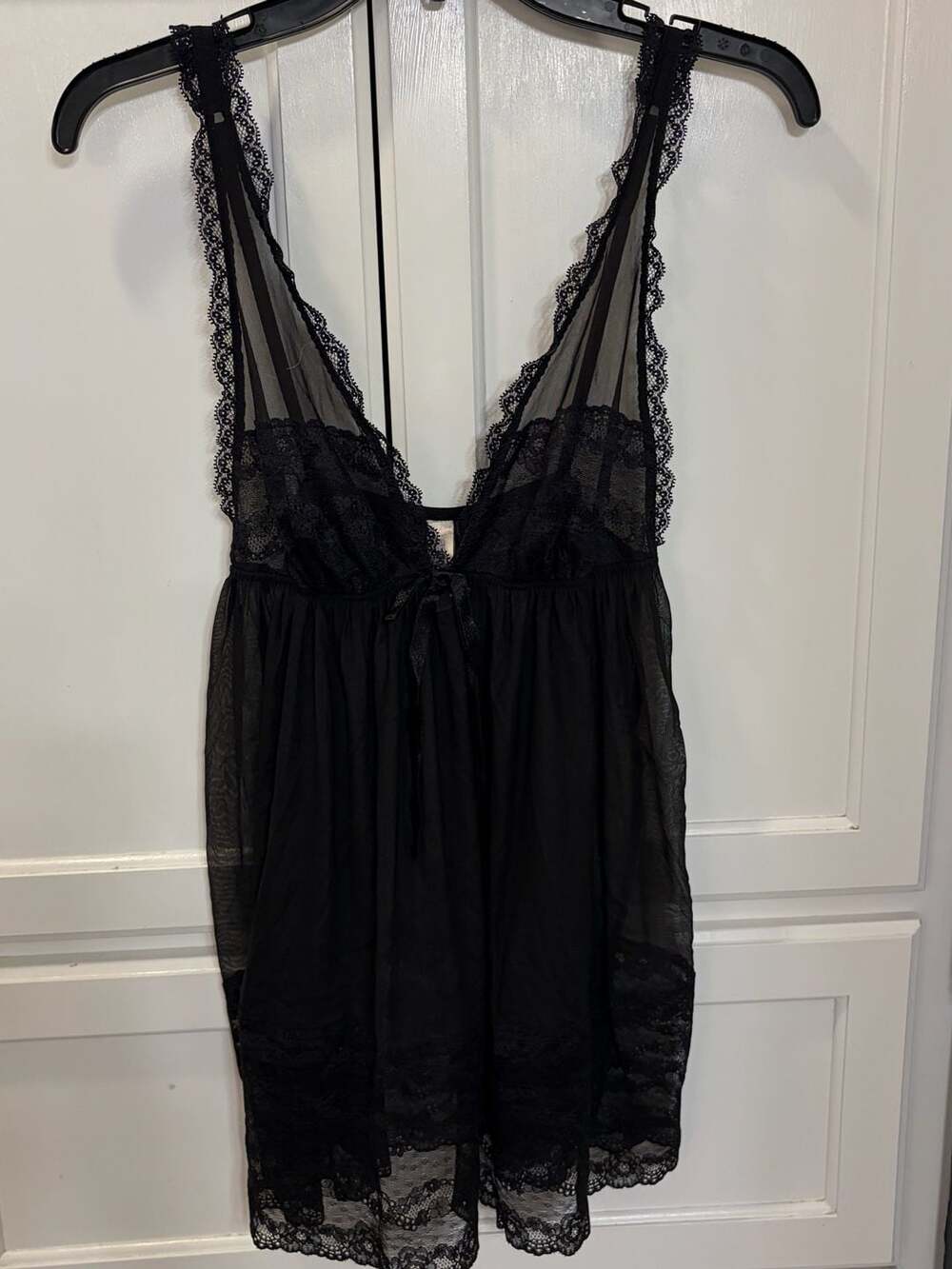 Victoria's Secret Black Lace Babydoll Chemise Size L/G Lingerie Sexy boudoir